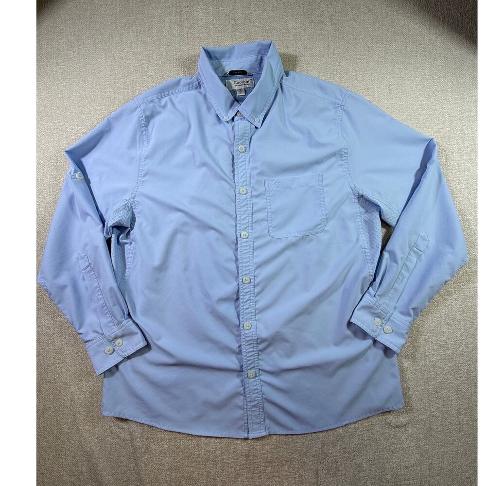 Coolibar Men Blue Large Aricia Adjustable Sleeve Button Front UPF 50 Shirt